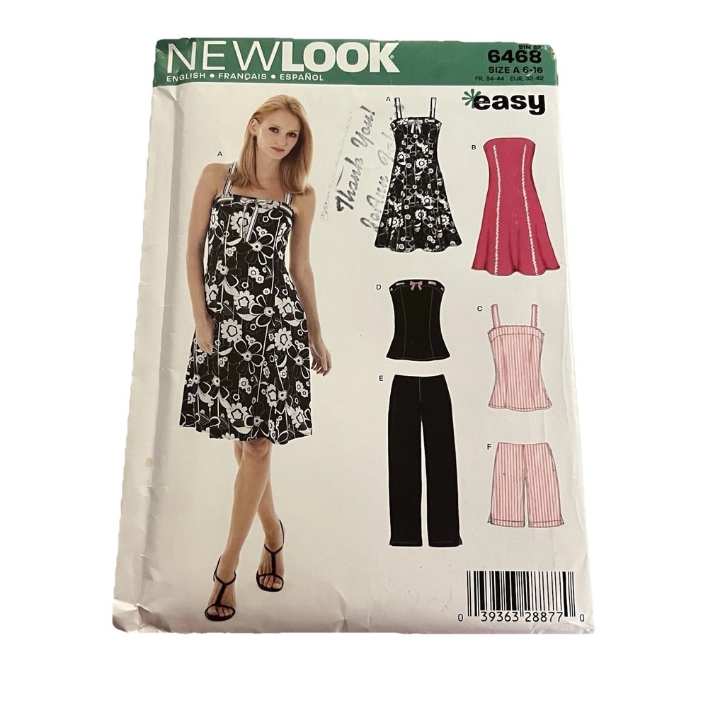 New Look 6468 Sewing Pattern UNCUT Size 6-16 Y2K Dress Top Pants Easy 2005